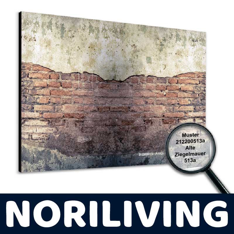 Leinwandbild zeigt eine detaillierte, alte Ziegelmauer, präsentiert von Noriliving