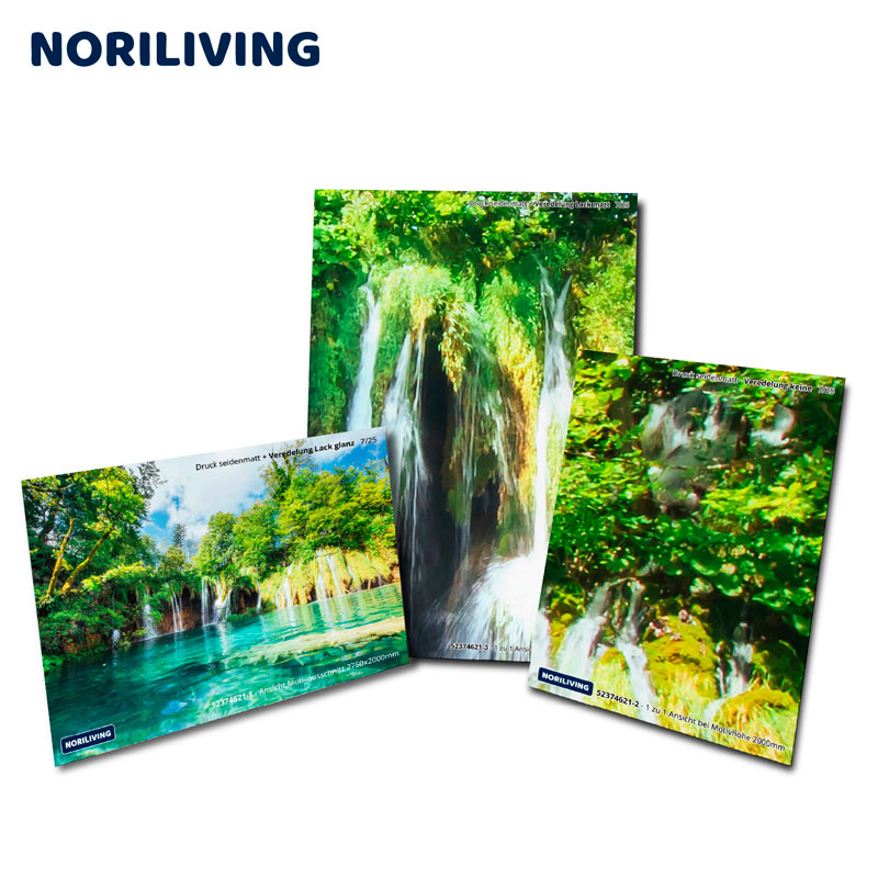 Drei gerahmte Bilder mit Wasserfallmotiven und üppiger Vegetation von Noriliving