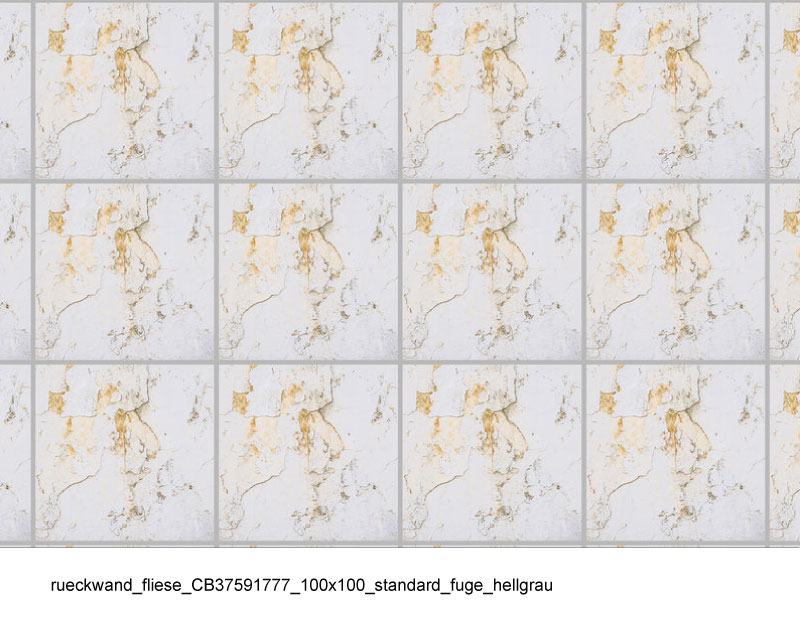 Rückwandfliese mit rustikalem, verwittertem Look in Hellgrau mit Standardfuge, Größe 100x100 cm