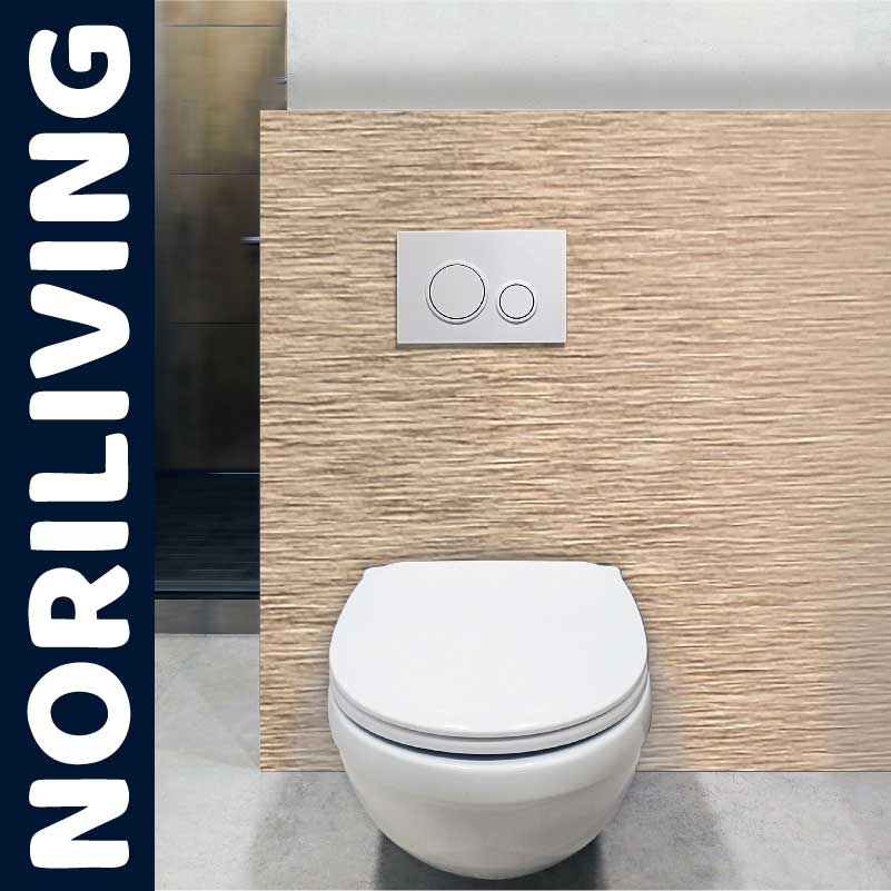 Elegantes WC in einem modernen Badezimmer mit Holzverkleidung und Doppelspülknopf